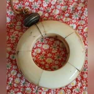 Vintage Hand-Carved Inlaid Bone Pendant Large Carved & Set Silver